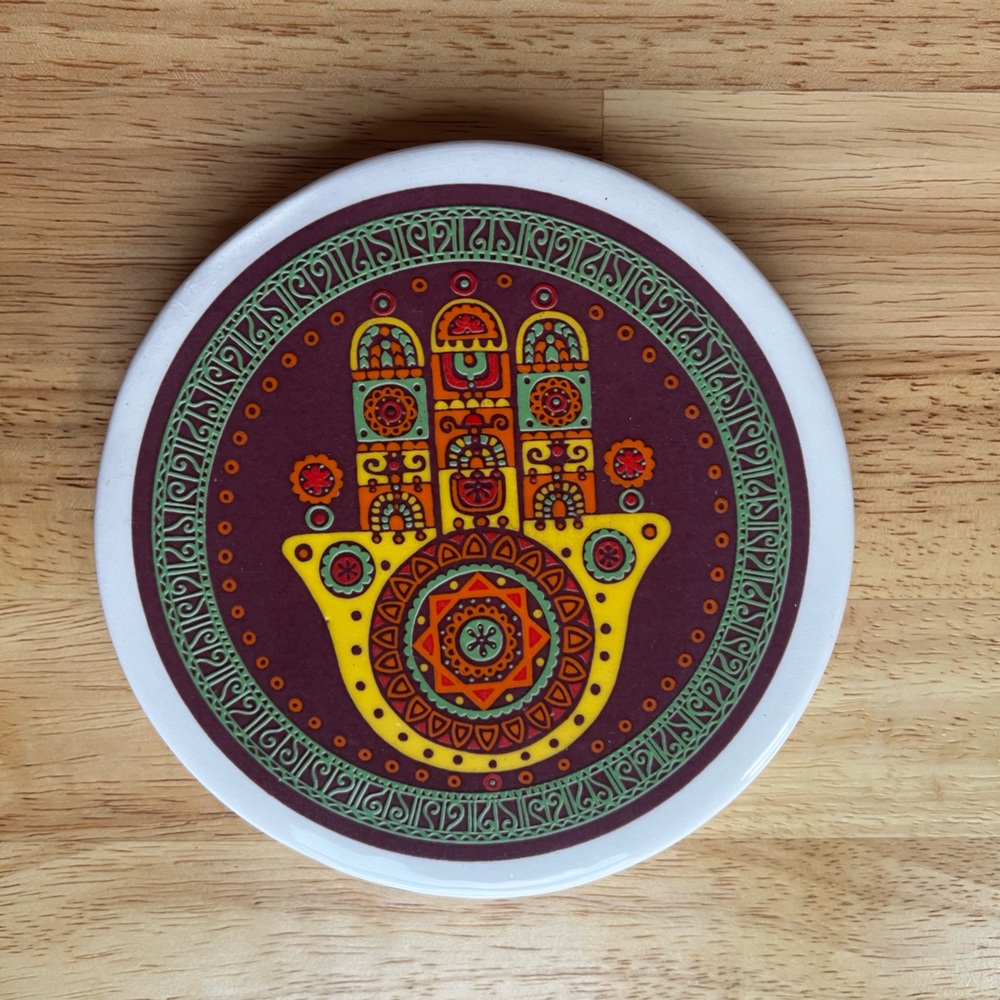 Ceramic hamsa hand decorative wall hanger / trivet pot holder